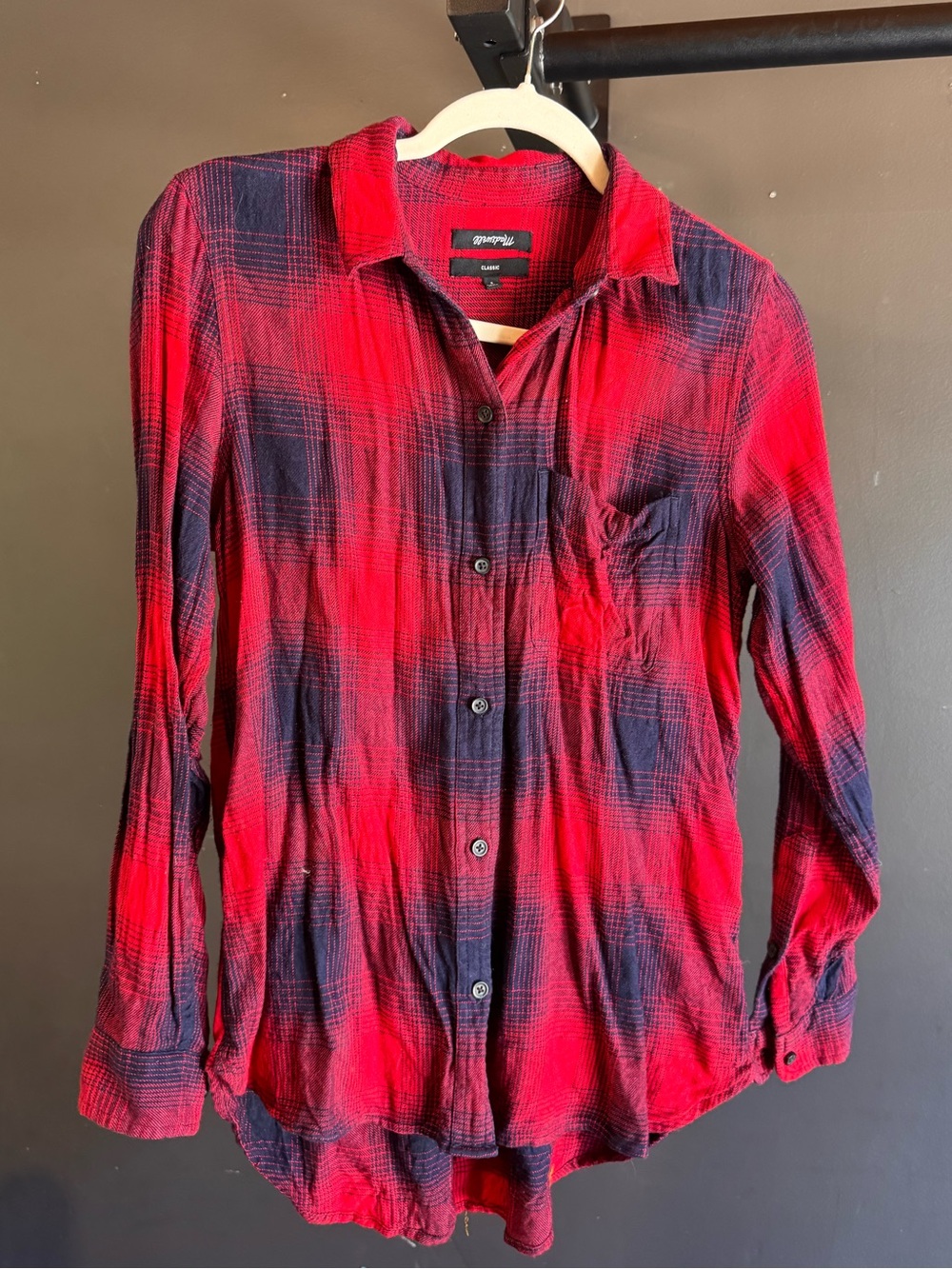 Madewell Red Small Plaid Button-Up Shirt